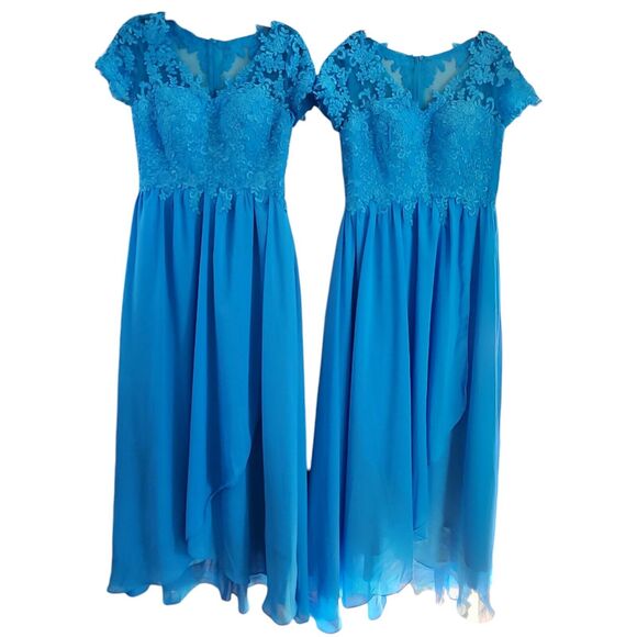 Set Of 2 Blue Chiffon Maxi Bridesmaid or Wedding Guest Dresses Size 8 And 10 NEW - Picture 4 of 16